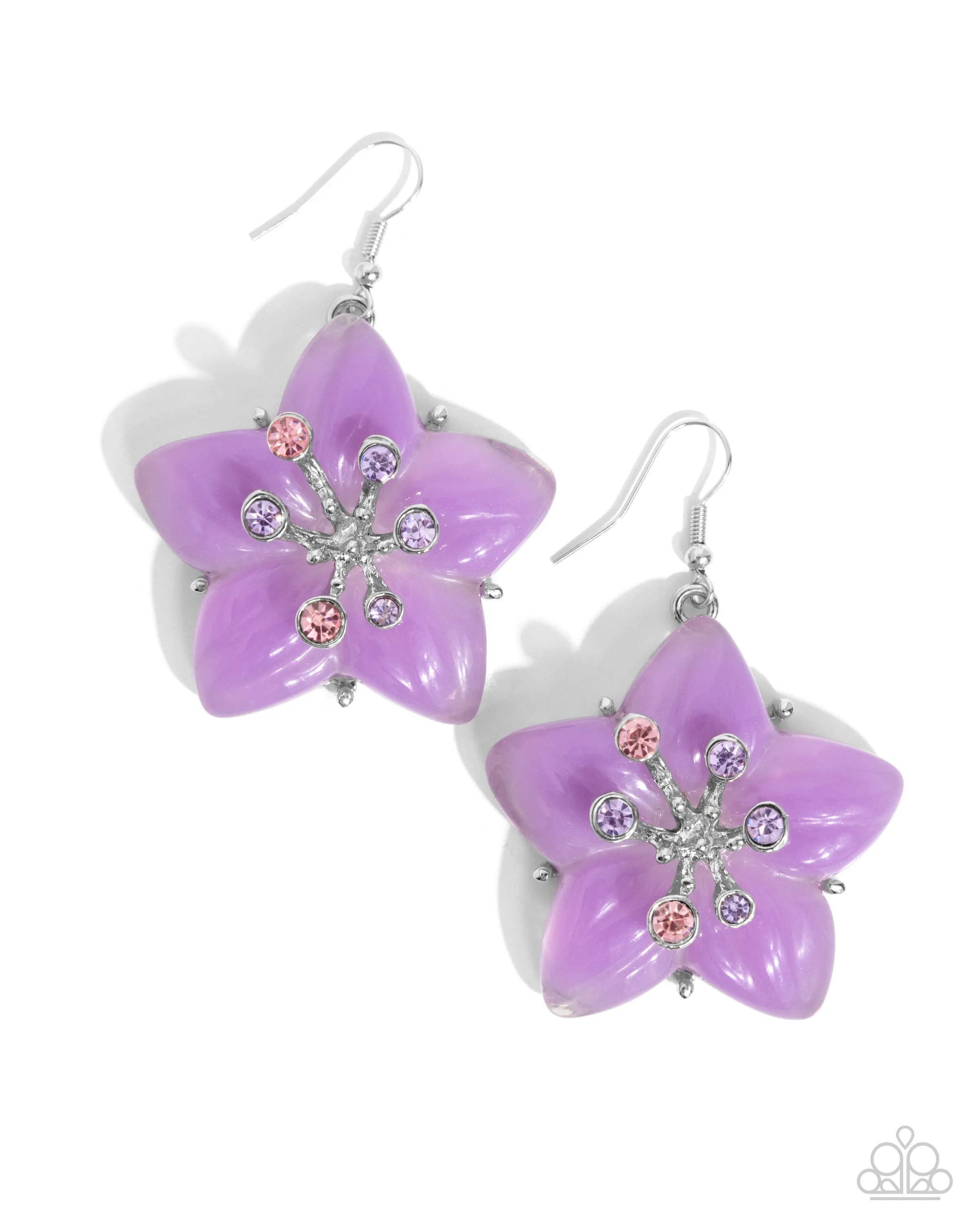 Summer Sprigs - Purple - Rhinestone Center Flower Paparazzi Fishhook Earrings