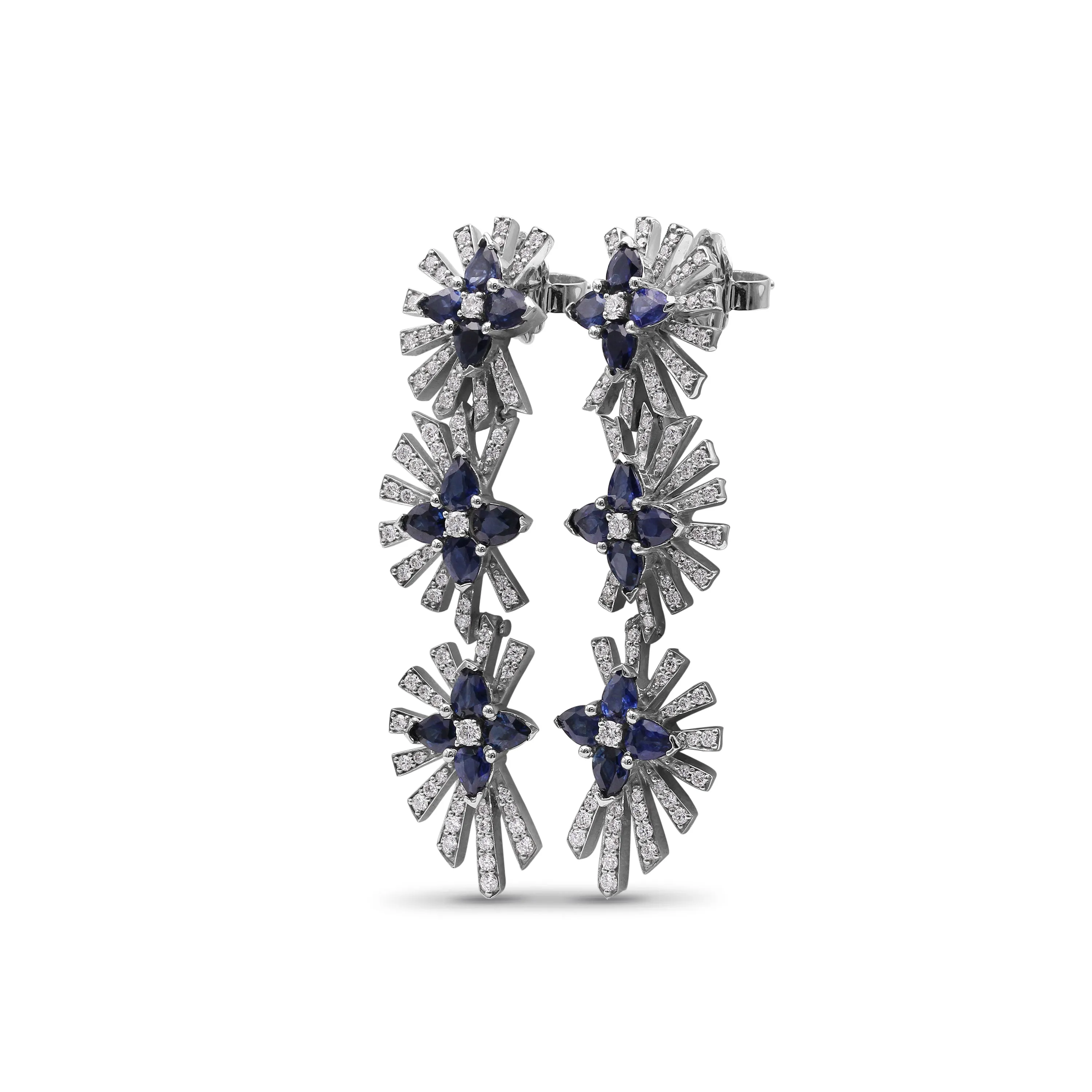 Sunray Sapphire 4.50ct and Diamond 1.27ct Earring in 18K White Gold