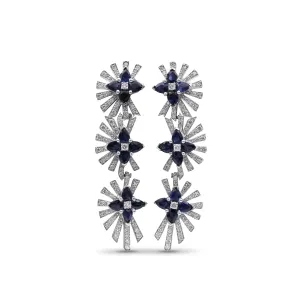 Sunray Sapphire 4.50ct and Diamond 1.27ct Earring in 18K White Gold