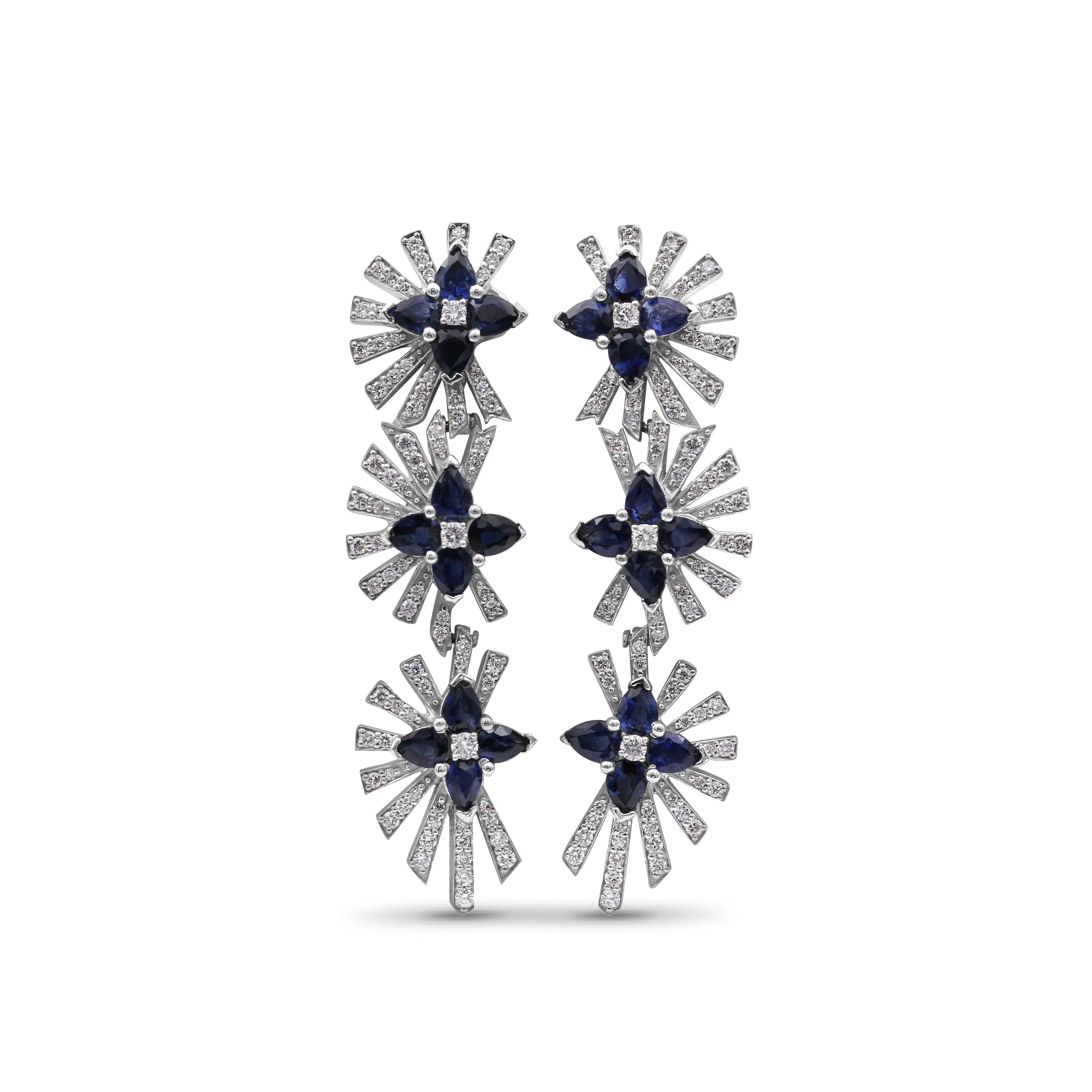 Sunray Sapphire 4.50ct and Diamond 1.27ct Earring in 18K White Gold