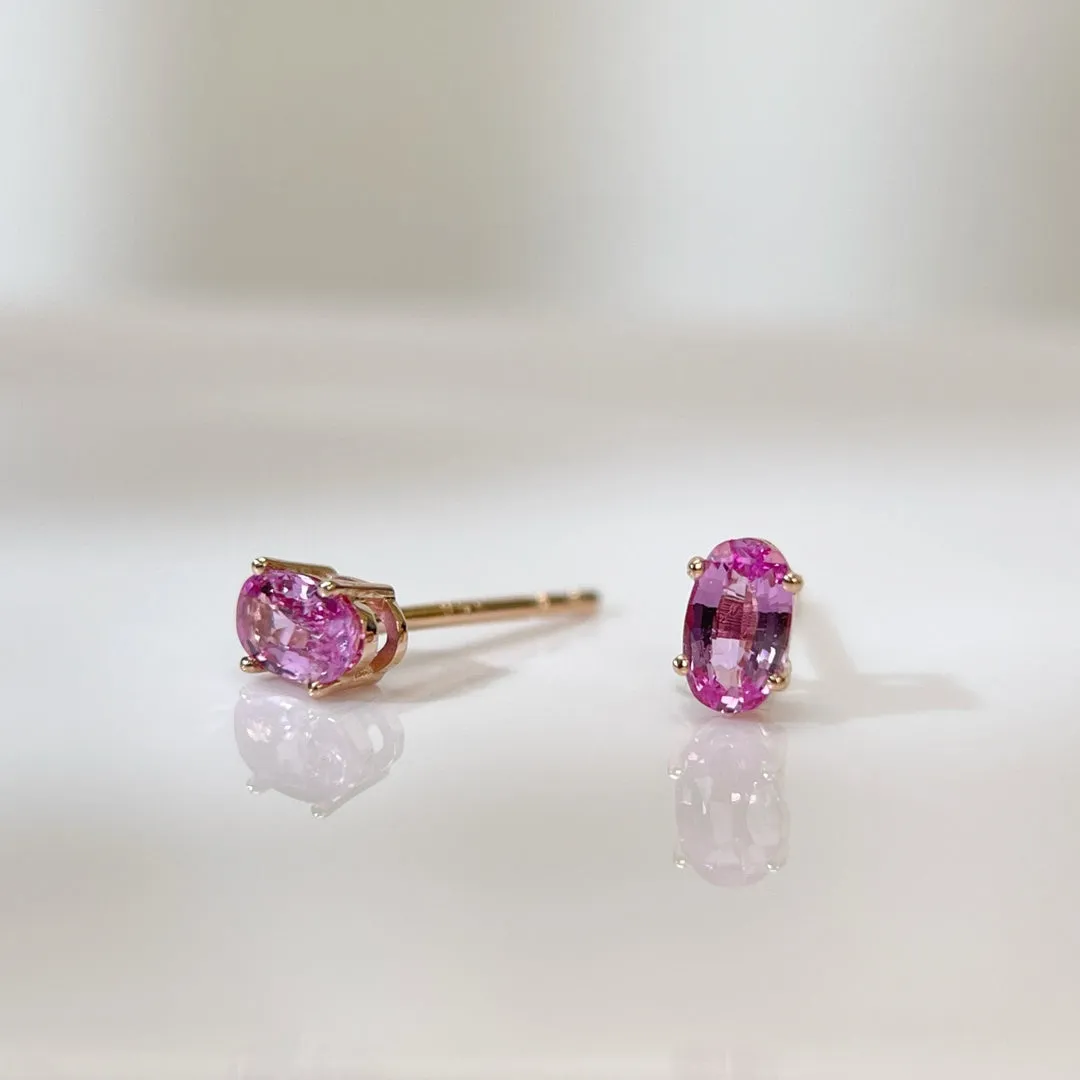 Super-Mini Natural Pink Sapphire Earrings four prongs 18K solid Gold With Certificated