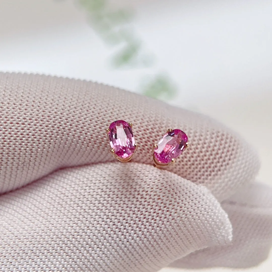 Super-Mini Natural Pink Sapphire Earrings four prongs 18K solid Gold With Certificated