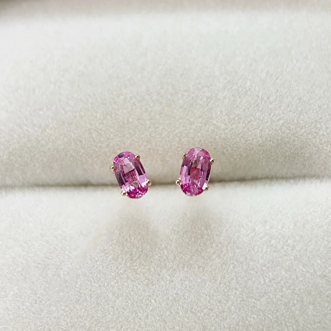 Super-Mini Natural Pink Sapphire Earrings four prongs 18K solid Gold With Certificated