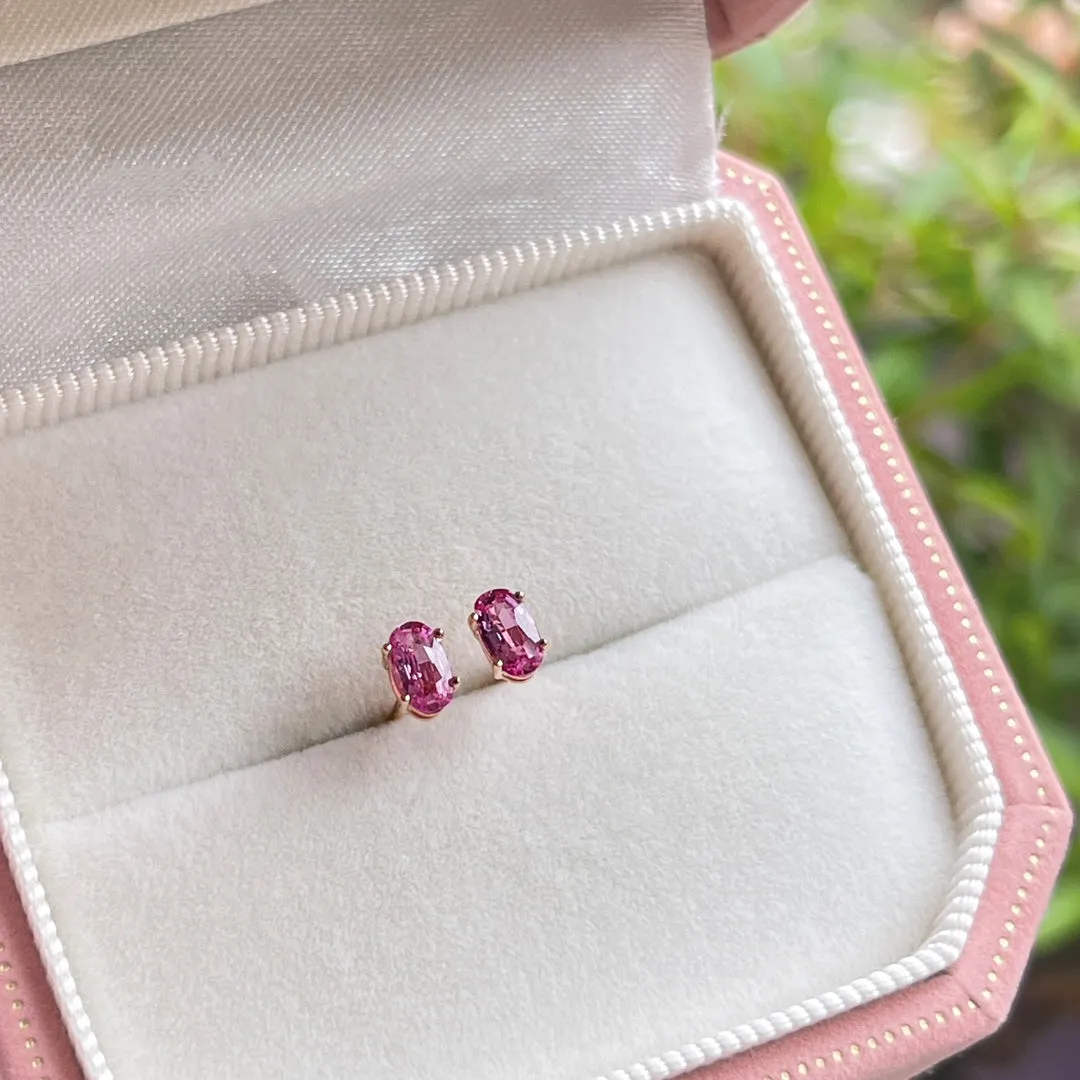 Super-Mini Natural Pink Sapphire Earrings four prongs 18K solid Gold With Certificated