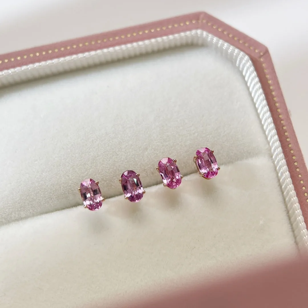 Super-Mini Natural Pink Sapphire Earrings four prongs 18K solid Gold With Certificated