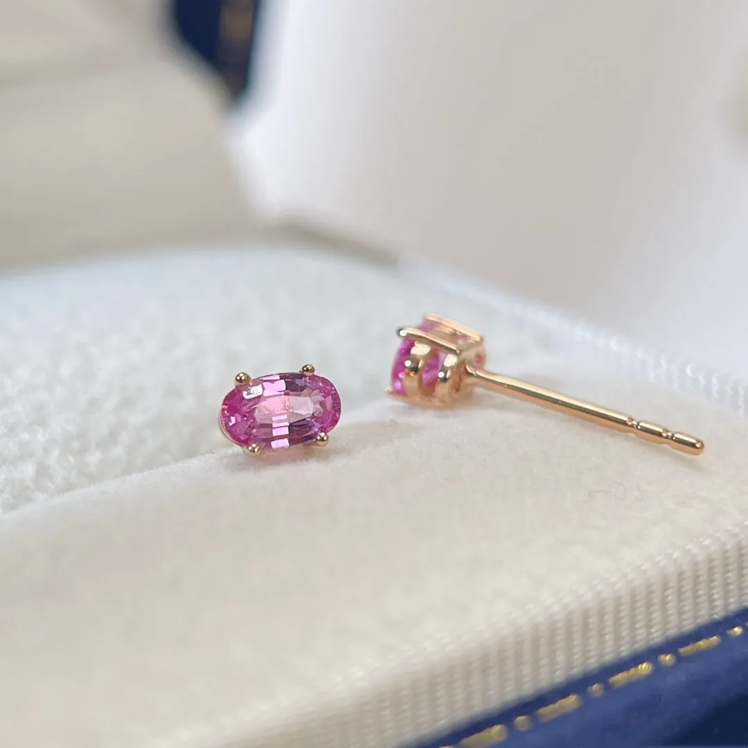 Super-Mini Natural Pink Sapphire Earrings four prongs 18K solid Gold With Certificated