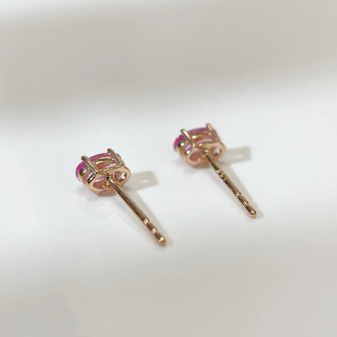 Super-Mini Natural Pink Sapphire Earrings four prongs 18K solid Gold With Certificated