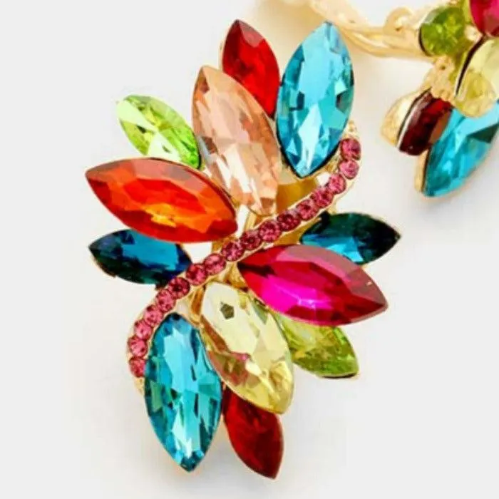 Swirl Multi Color Marquise Crystal Clip On Earrings