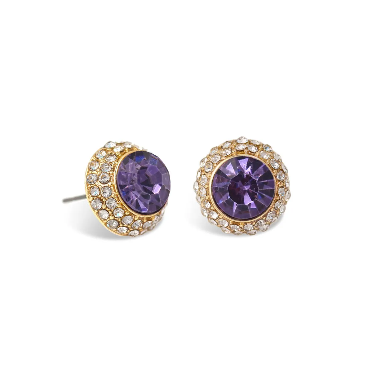 TANZANITE CRYSTAL RHINESTONE GOLD POST EARRINGS #HNE87183GDTAN (ND7)