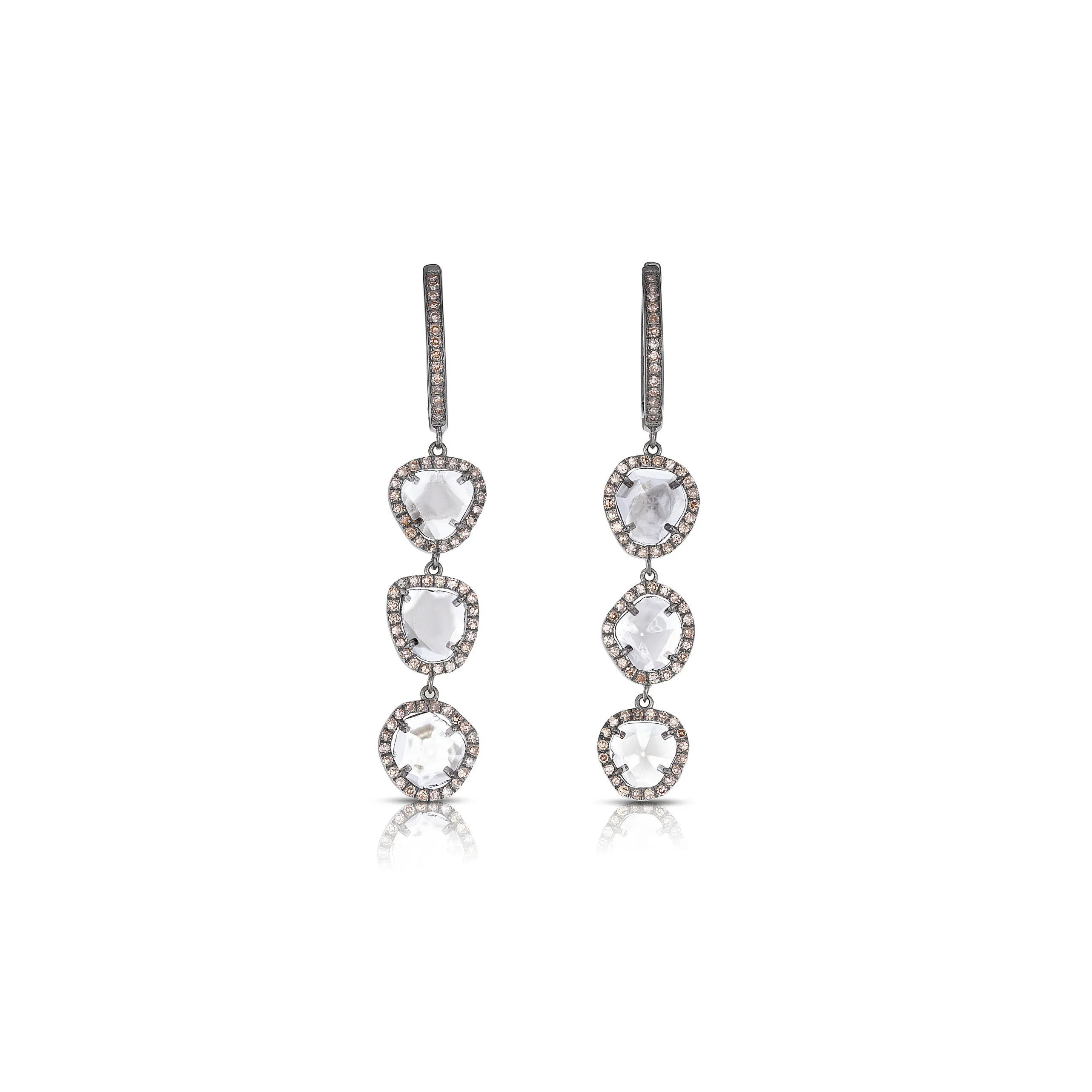 Tara Mikolay Raw Diamond Triple Slice Earrings with Halo