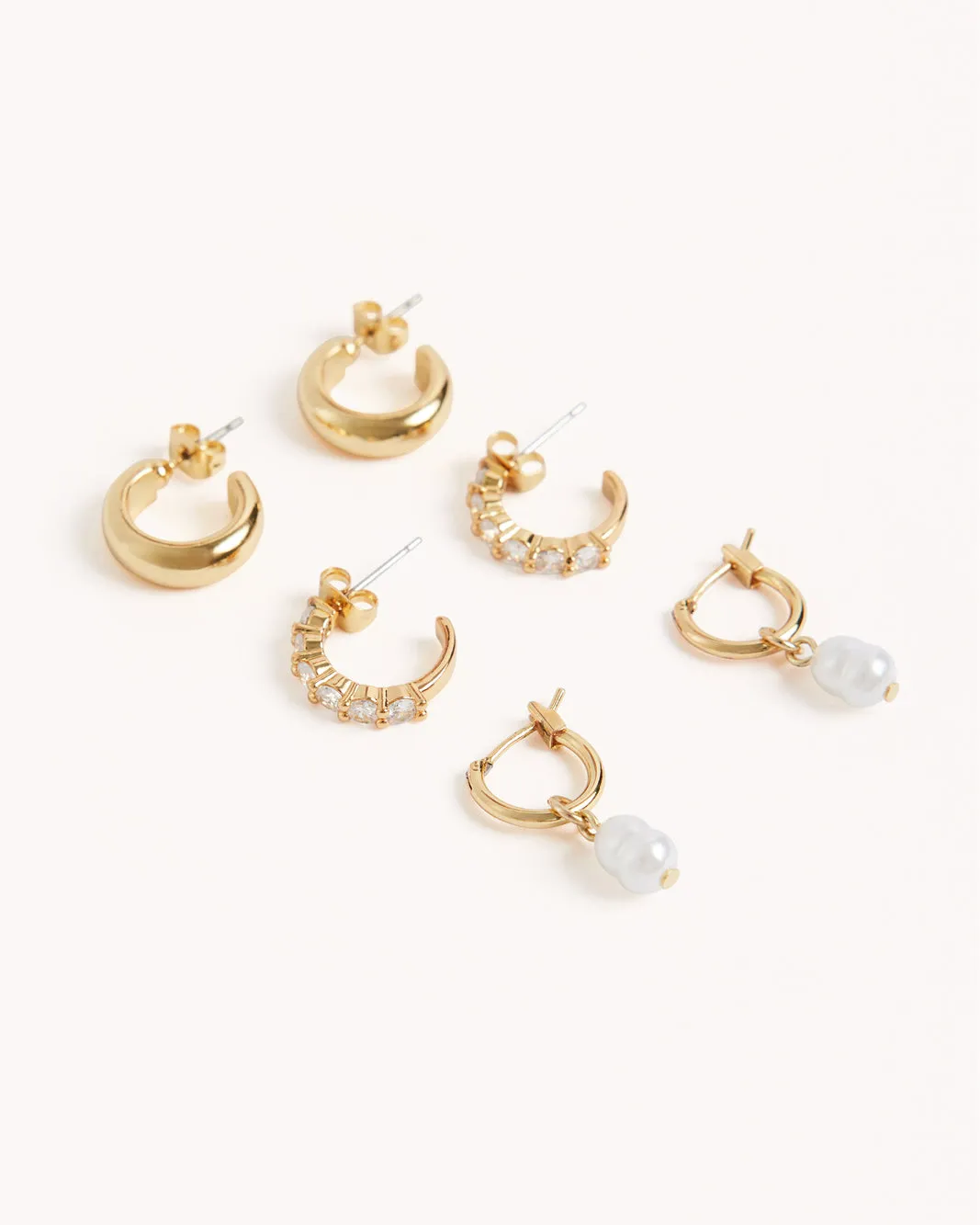 TASMIN 3 PACK EARRINGS - GOLD PLATED 18K