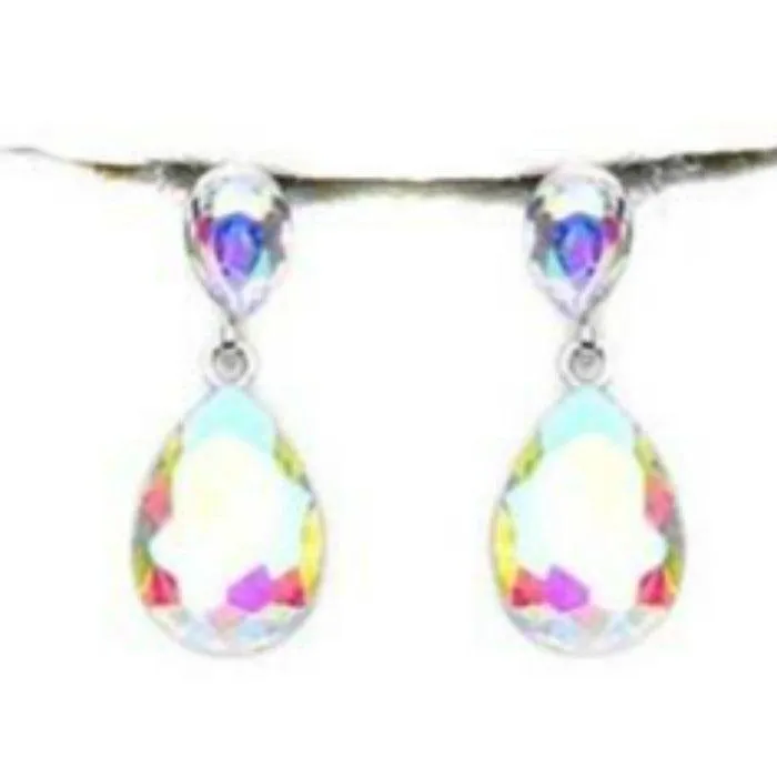 Teardrop Abalone Crystal Silver Evening Necklace Set