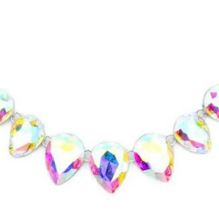 Teardrop Abalone Crystal Silver Evening Necklace Set