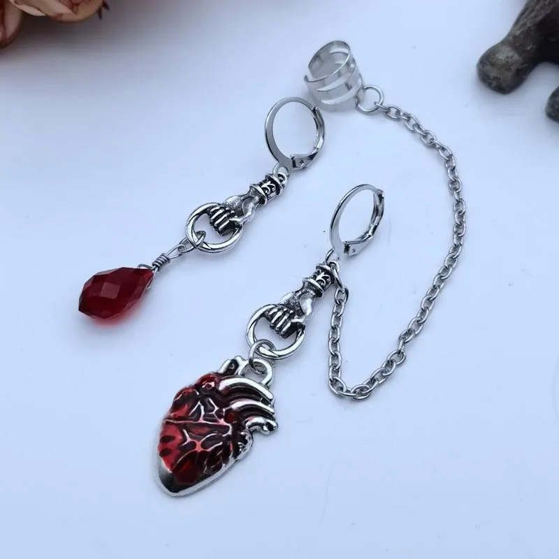 The Beating Heart Asymmetrical Cuff Earrings Chain