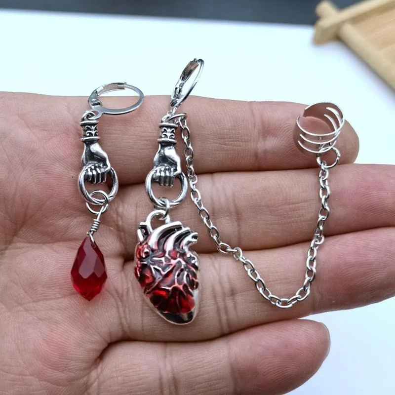 The Beating Heart Asymmetrical Cuff Earrings Chain