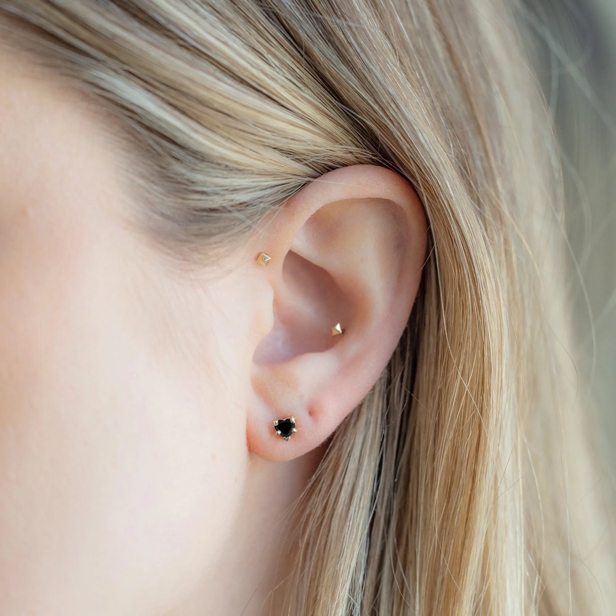 The Black Onyx Gemstone Heart Stud Earrings | 14K Yellow Gold