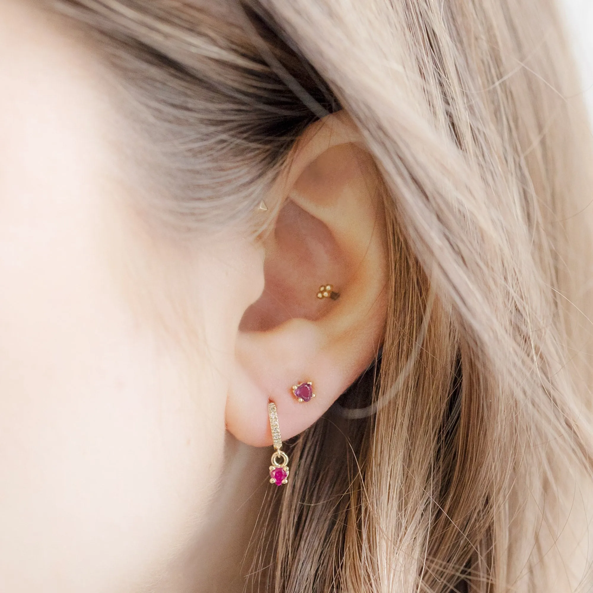 The Teensy Ruby Heart Studs | 14K Yellow Gold