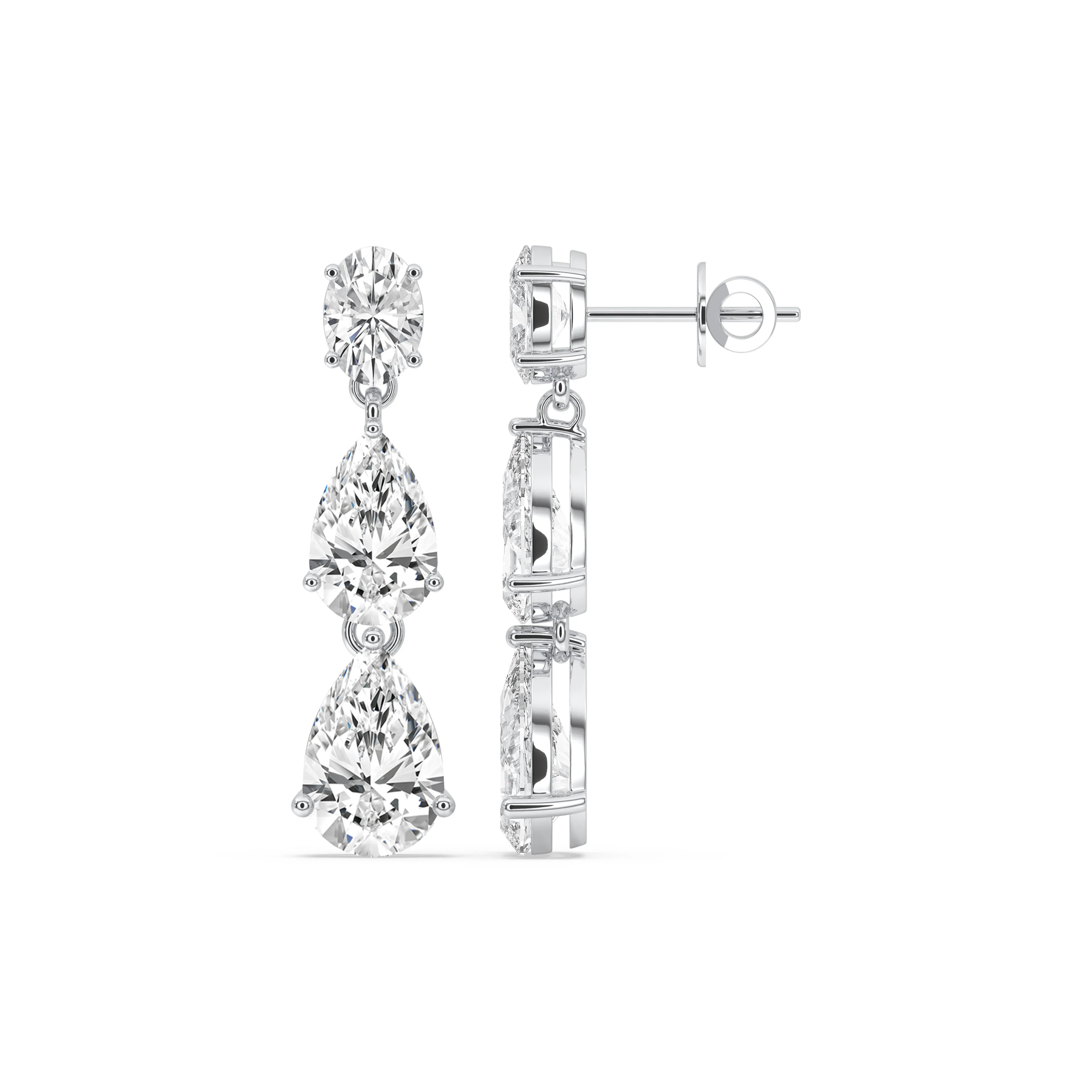 Three Stone Pear Drop Earrings
