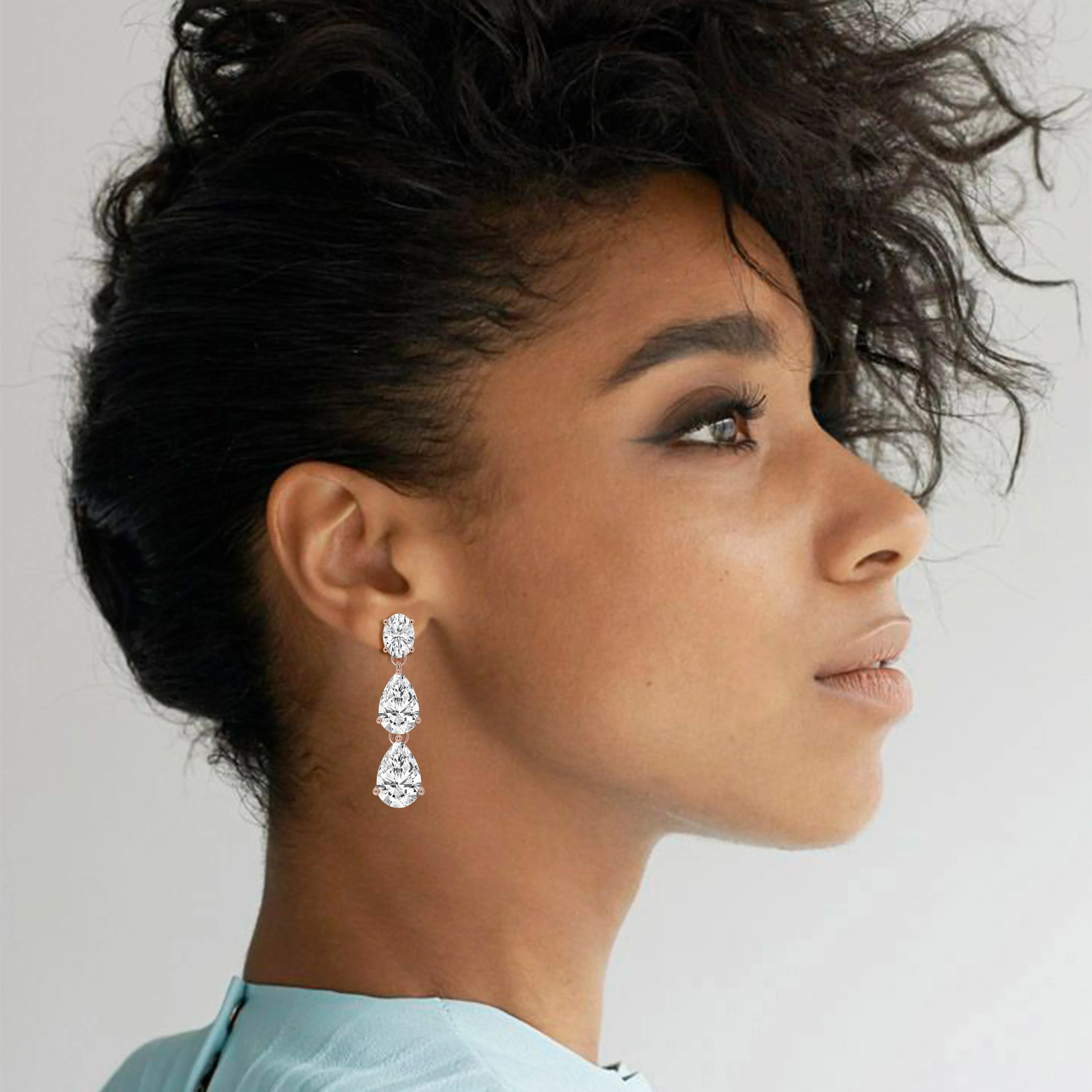 Three Stone Pear Drop Earrings