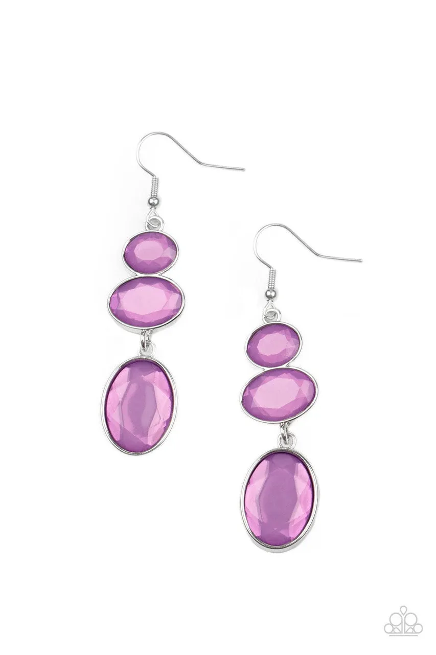 Tiers of Tranquility - Purple - Faceted Gem Paparazzi Fishhook Earrings
