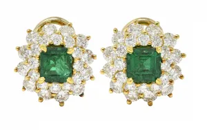 Tiffany & Co. 3.58 CTW Emerald Diamond 18 Karat Gold Vintage Cluster Earrings