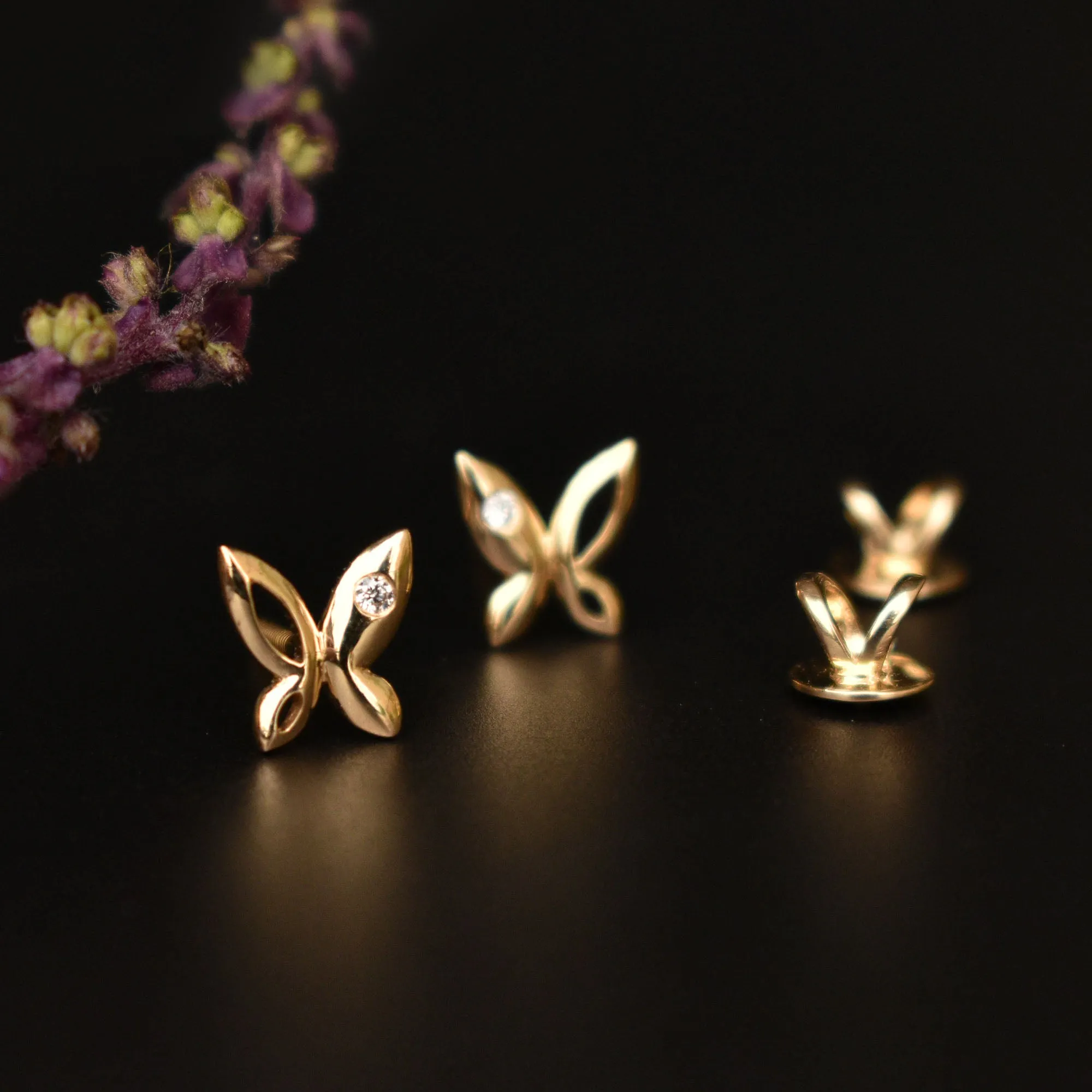Tiny Butterfly Flush Diamond Ear Stud