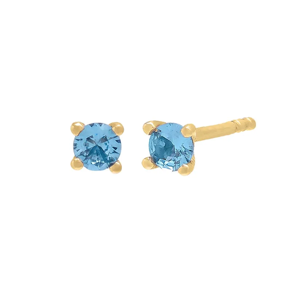 Tiny Colored CZ Solitaire Stud Earring 14K