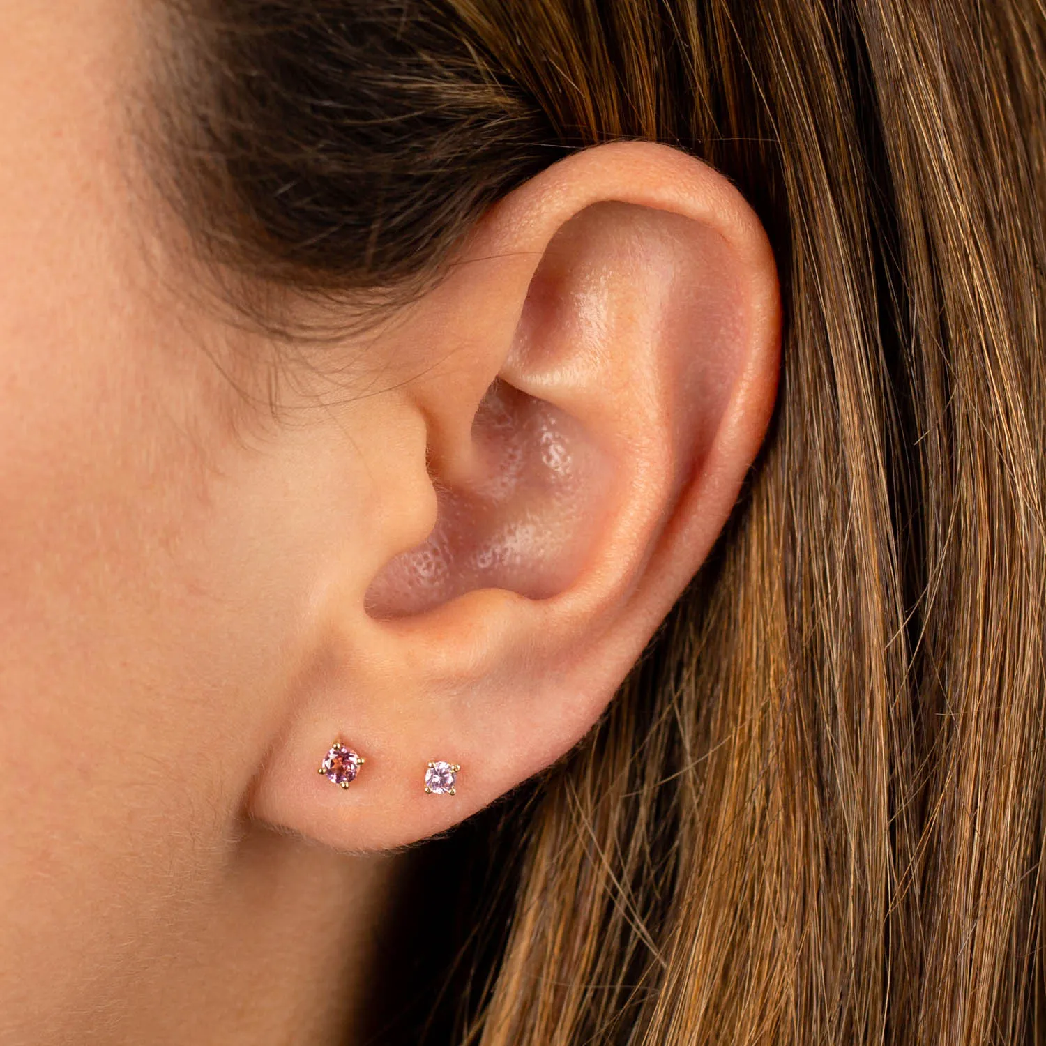 Tiny Colored CZ Solitaire Stud Earring 14K