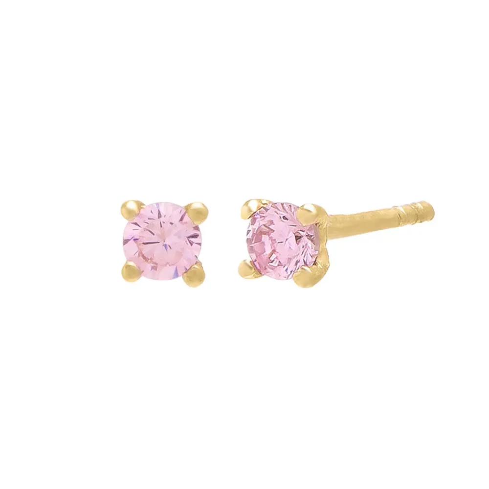 Tiny Colored CZ Solitaire Stud Earring 14K