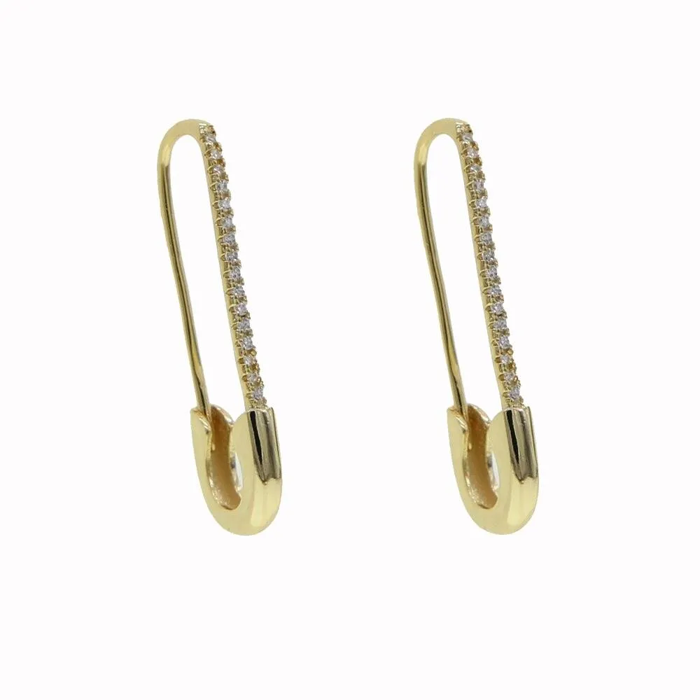 Tiny cute Gothic paved Safety Pin Long Stud Earrings Ear Threader