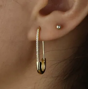 Tiny cute Gothic paved Safety Pin Long Stud Earrings Ear Threader