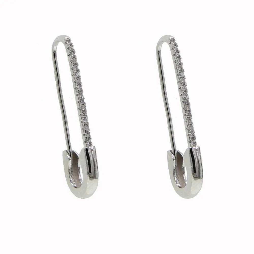 Tiny cute Gothic paved Safety Pin Long Stud Earrings Ear Threader