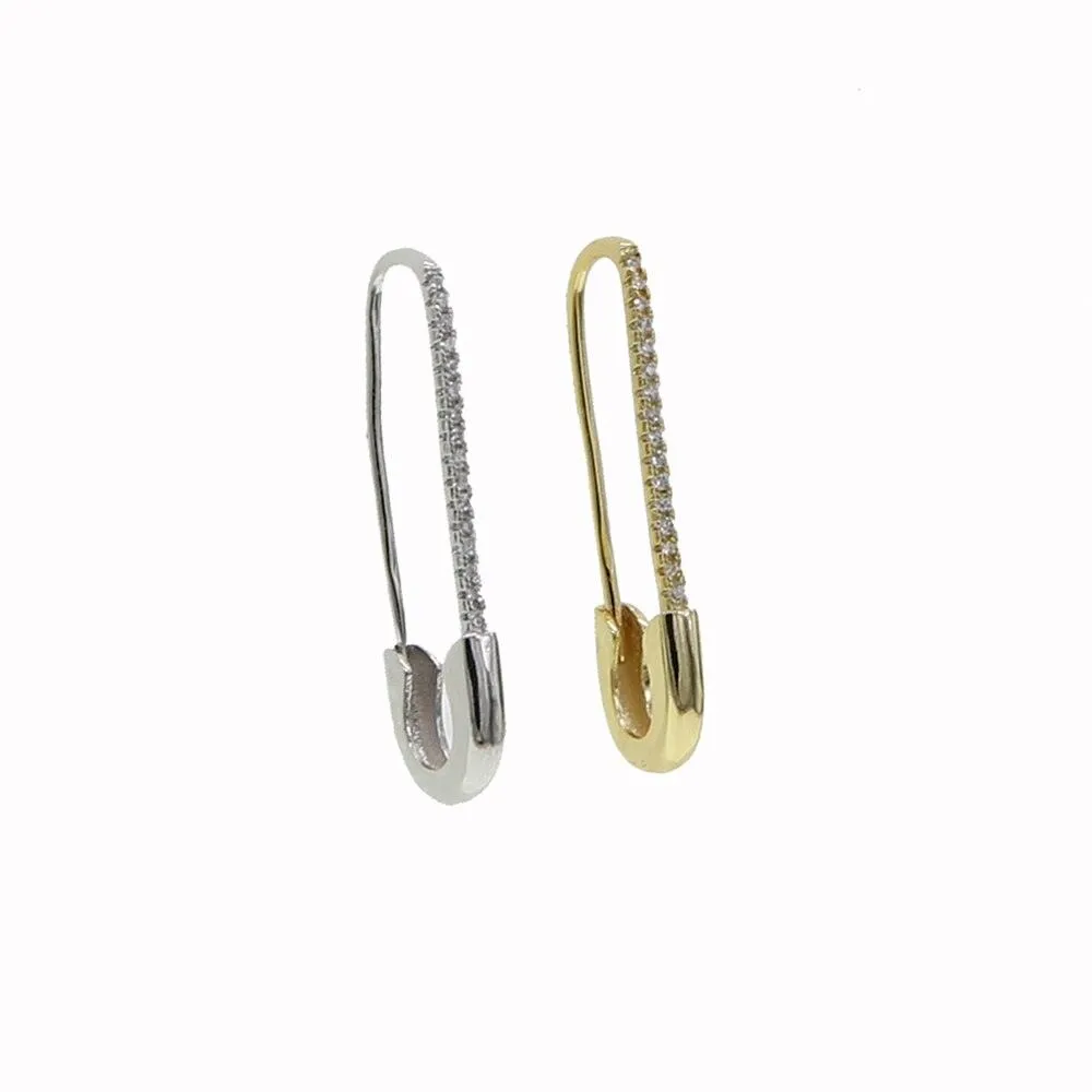 Tiny cute Gothic paved Safety Pin Long Stud Earrings Ear Threader