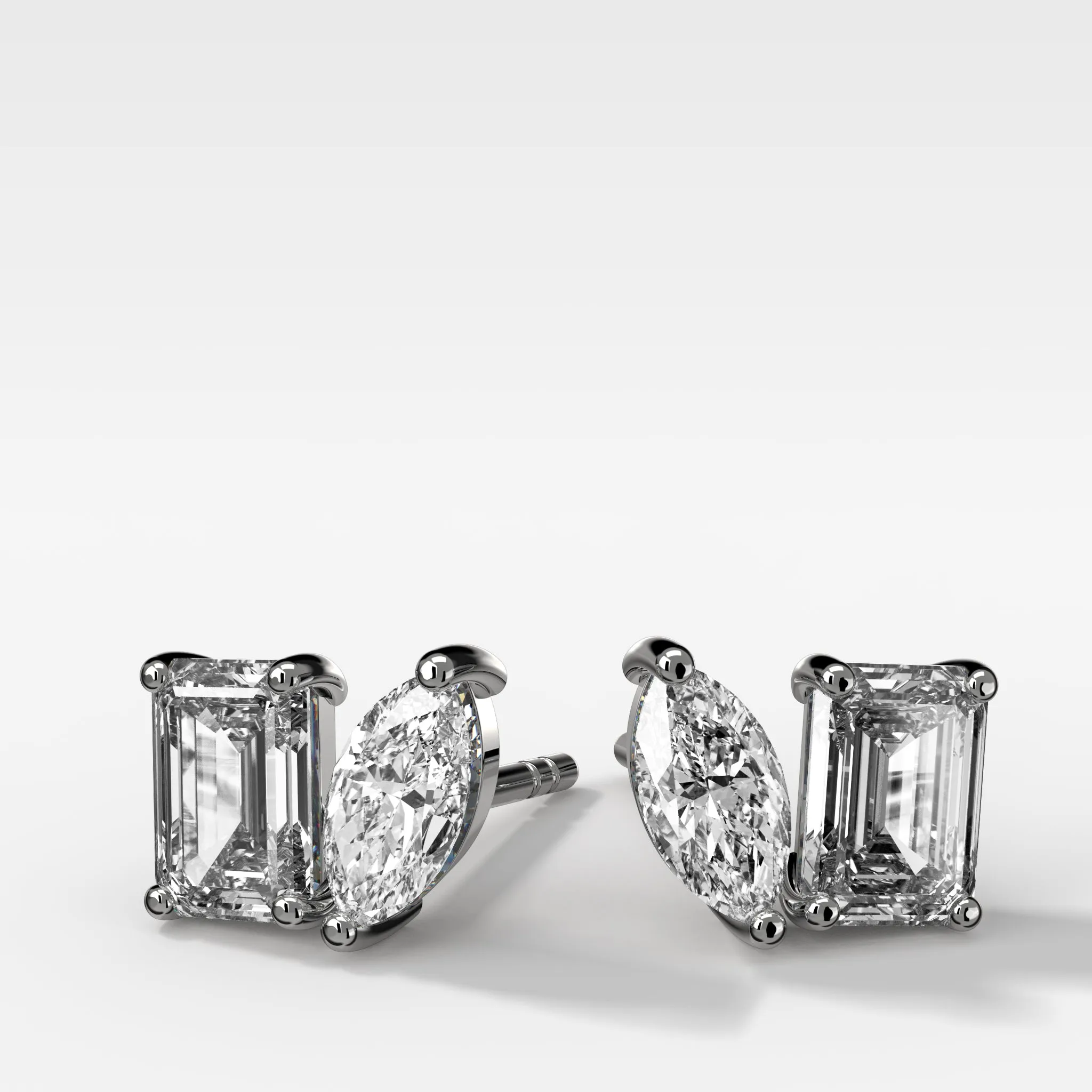 Toi et Moi Studs with Emerald and Marquise Cut Diamonds