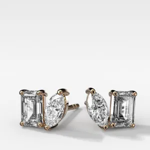 Toi et Moi Studs with Emerald and Marquise Cut Diamonds