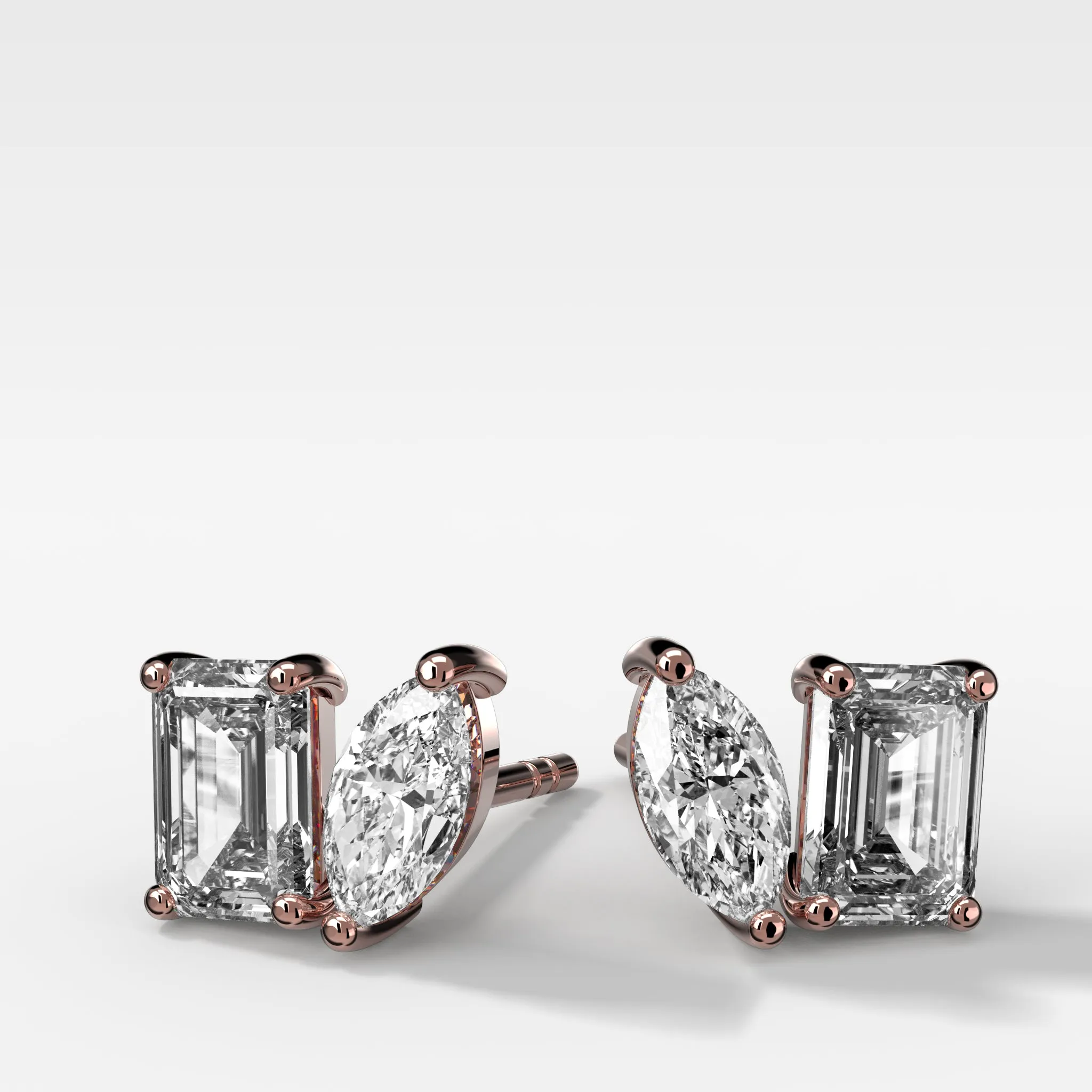 Toi et Moi Studs with Emerald and Marquise Cut Diamonds