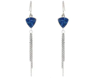 Triangle Dangling Chain Blue Druzy Earrings