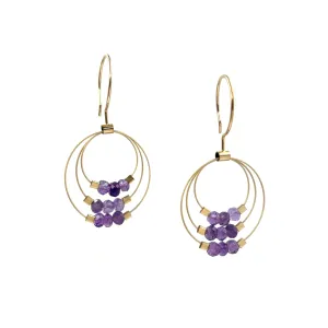 Trinity Hook Earrings, Gold & Amethyst