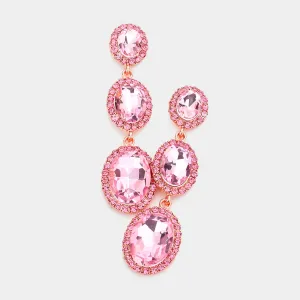 Triple Oval Pink Crystal Drop Pageant Earrings  Rose Gold | Dangle Earrings |  564857