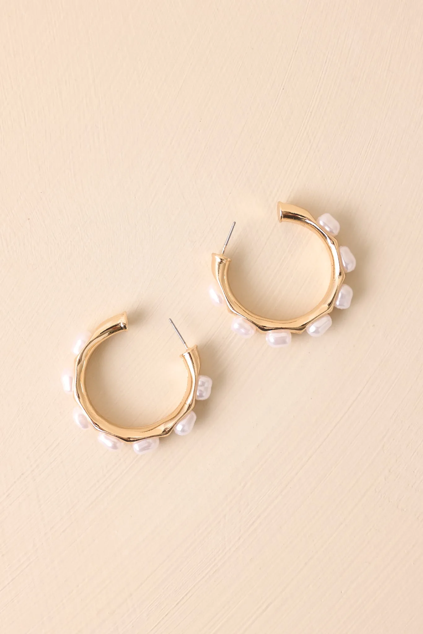 Trust The Process Ivory Pearl Gold Hoop Earrings