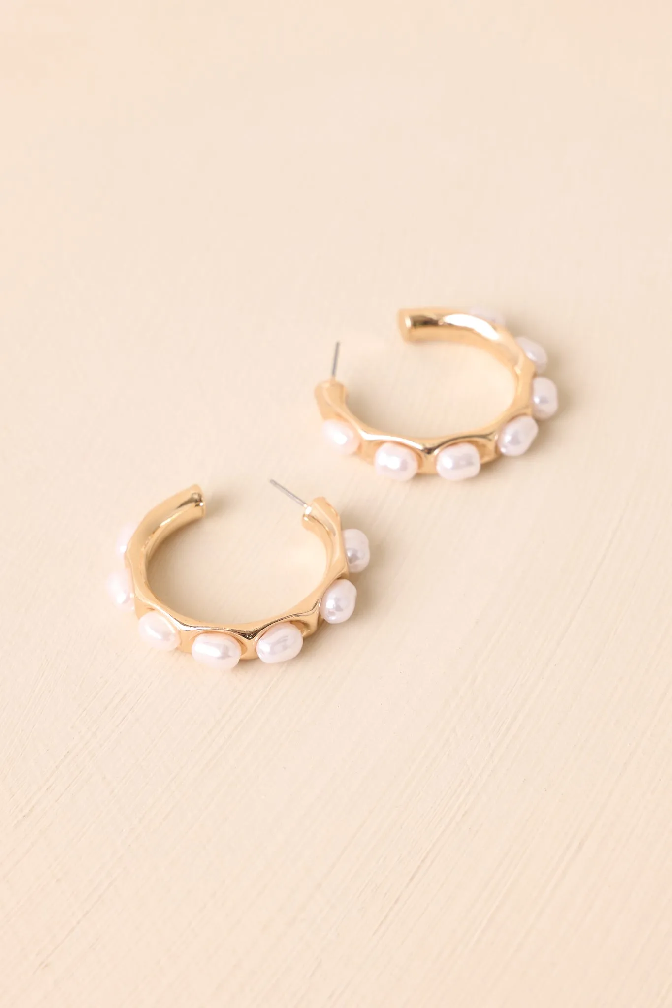 Trust The Process Ivory Pearl Gold Hoop Earrings