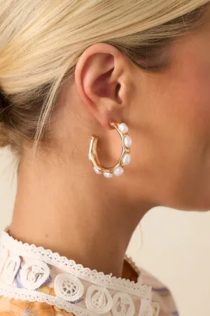 Trust The Process Ivory Pearl Gold Hoop Earrings