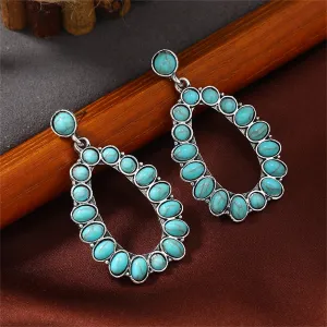 Turquoise & Silver-Plated Open Teardrop Earrings