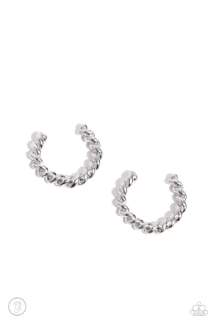 Twisted Travel Silver Ear Cuff Earrings Paparazzi