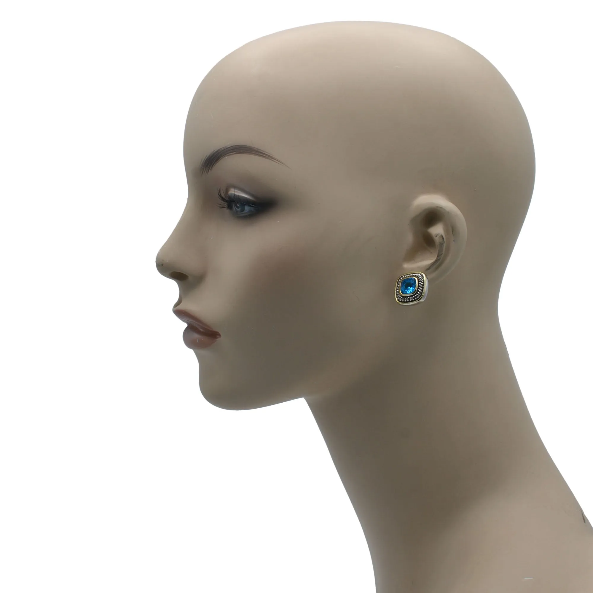 TWO TONE AQUA BLUE CRYSTAL SQUARE EARRINGS SET #73014ER-AQ(FD9)