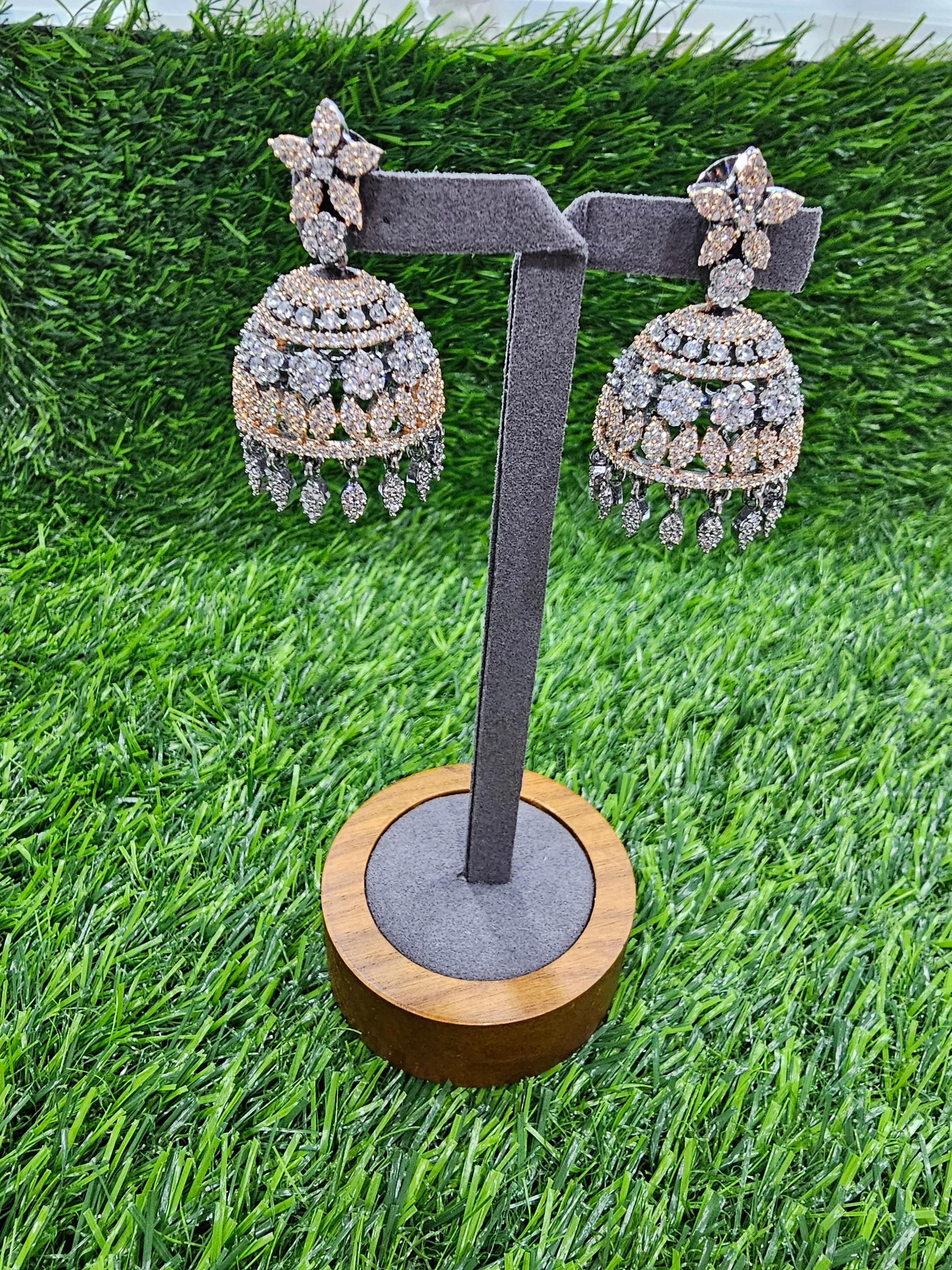 Two Tone CZ Earrings