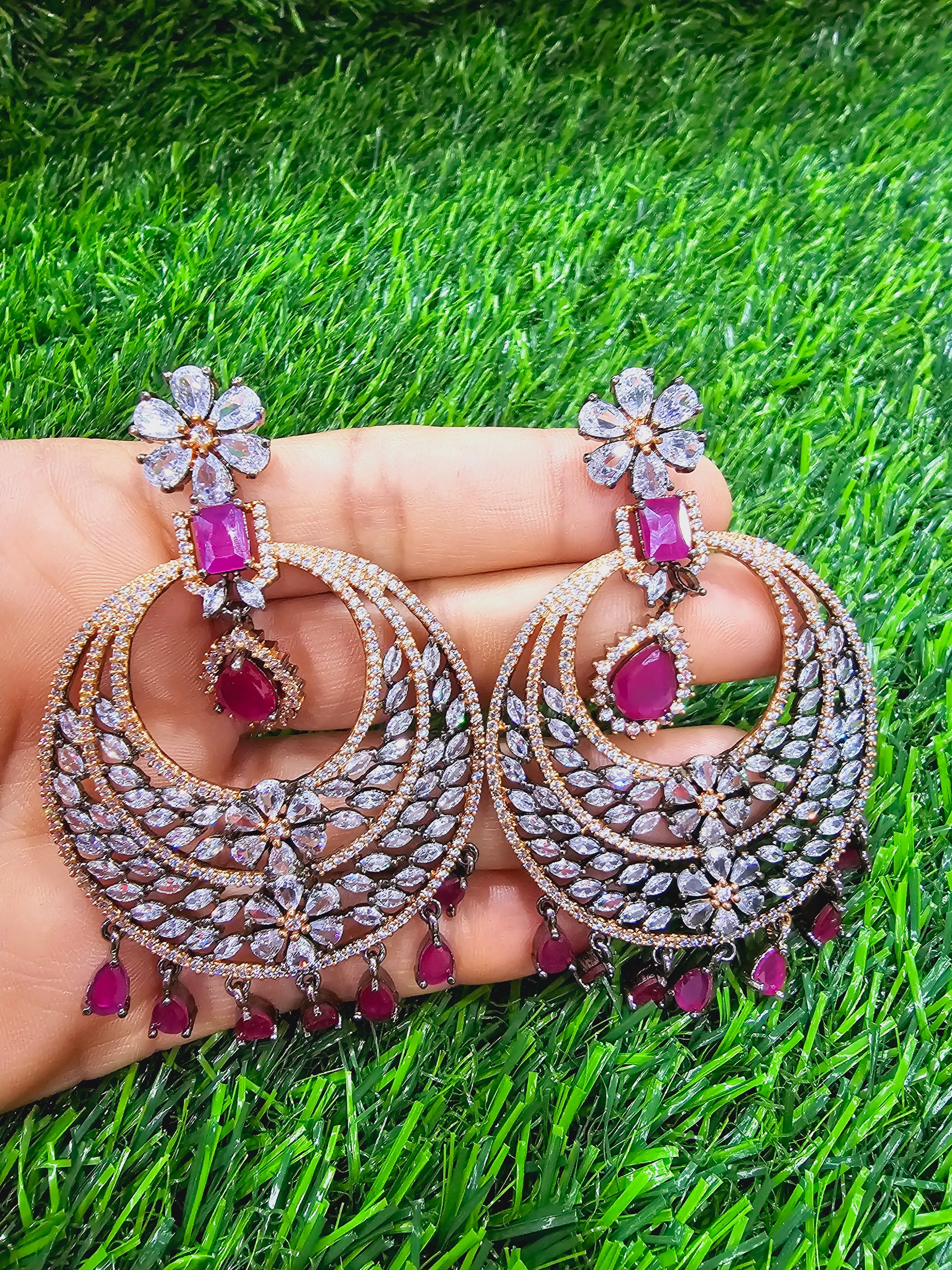 Two Tone CZ Earrings