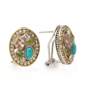 TWO TONE MULTI COLOR CRYSTAL POST EARRINGS #34176ER-MT(FE13)