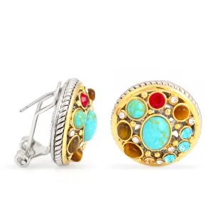 TWO TONE MULTI COLOR ROUND STUD EARRING #10939ER