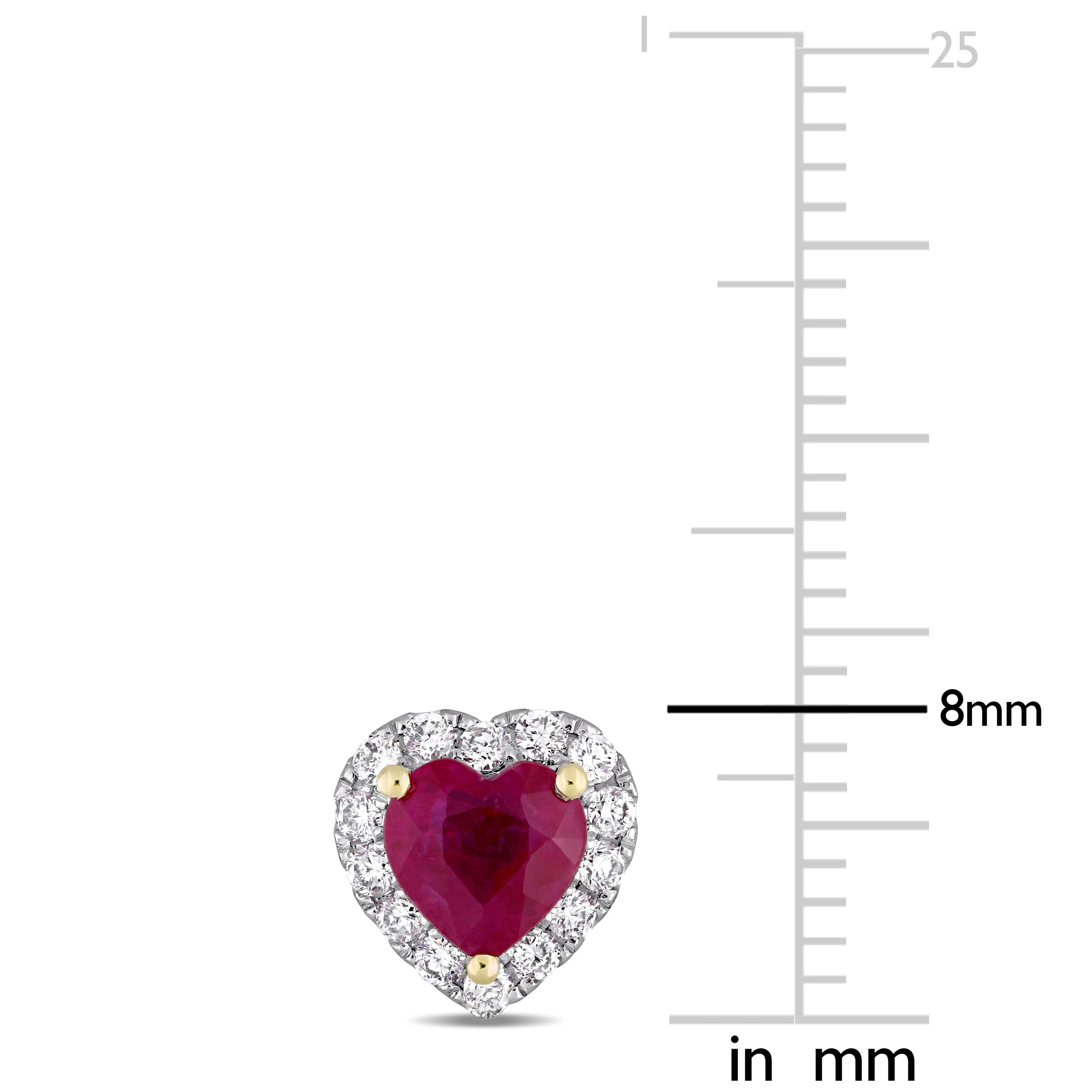 Two-Tone Ruby Heart Diamond Stud Earrings